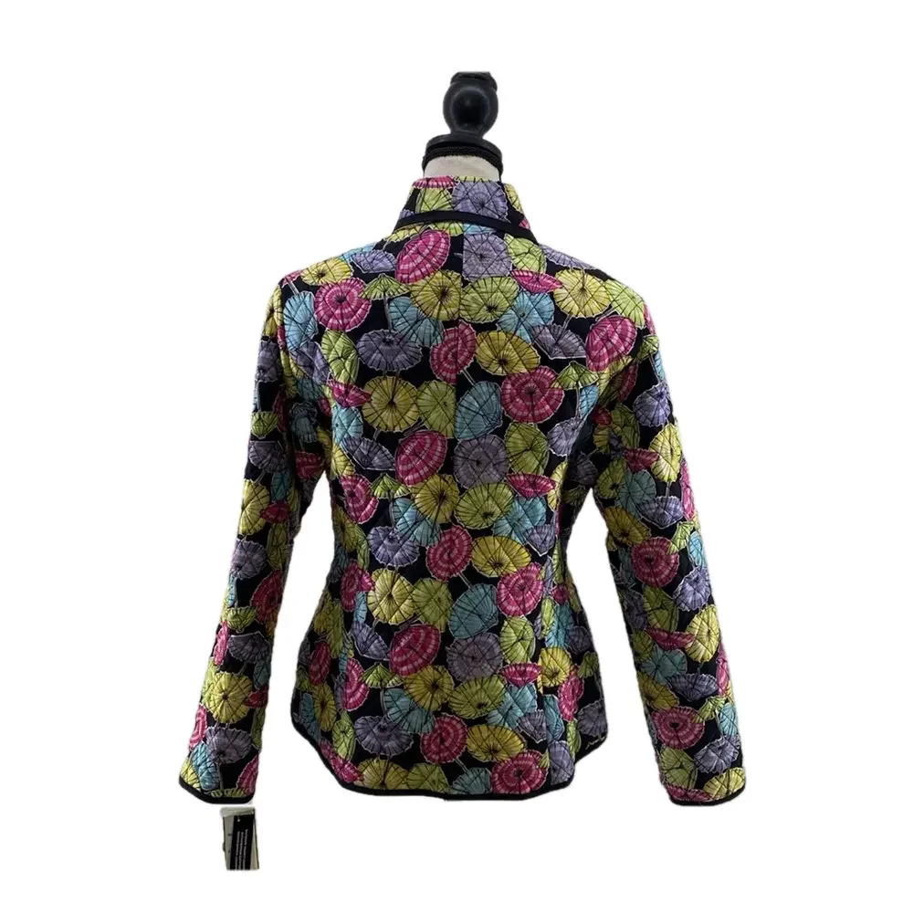 VTG—SILKLAND—Umbrella Print Silk Quilted Beaded Lined Button Up Jacket—Sz Small - Picture 8 of 16